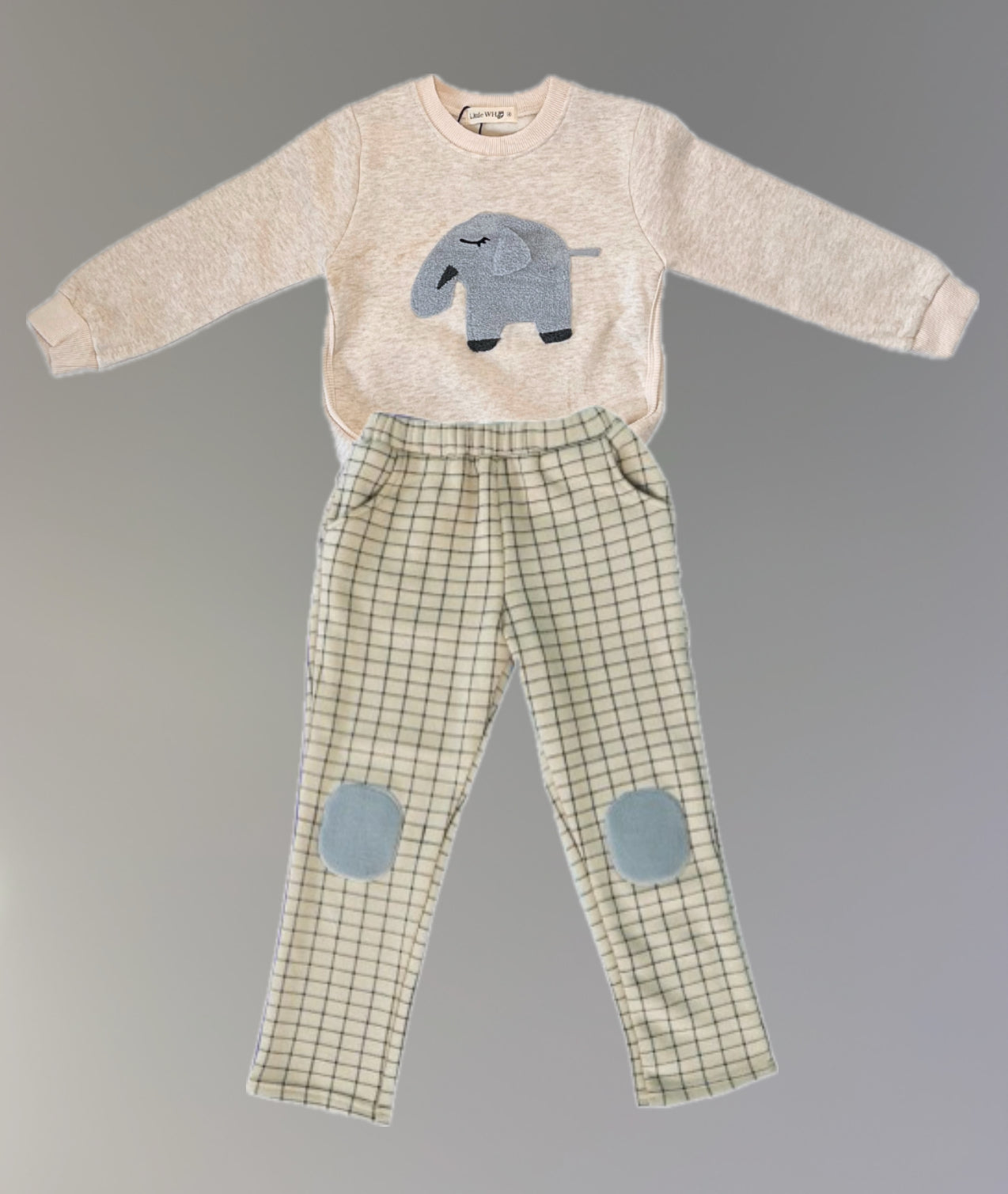 Elephant printed top & Elastic Checked Pants.