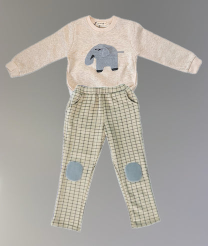 Elephant printed top & Elastic Checked Pants.